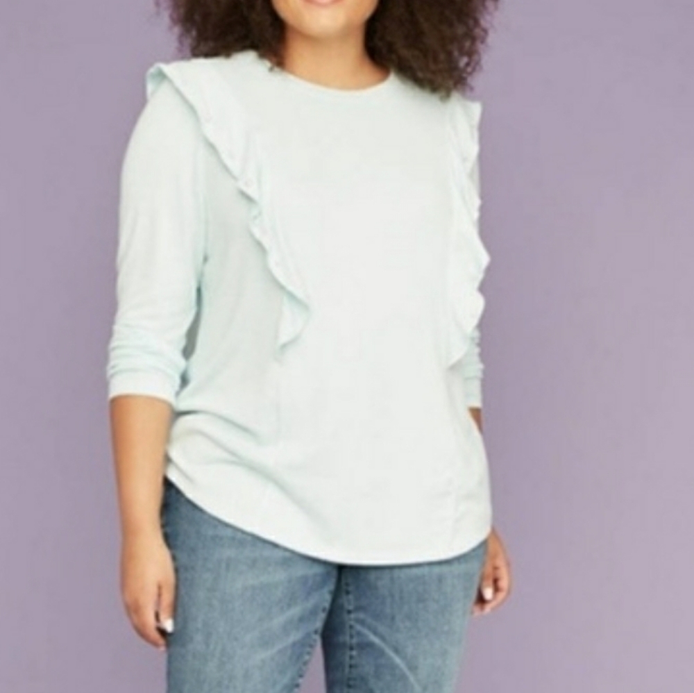 Mint ruffled pearl sweater